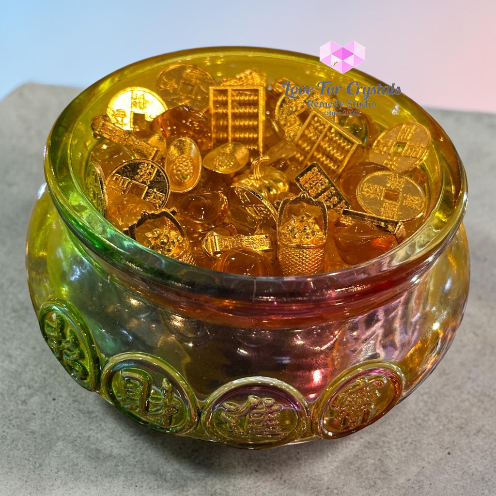 Wealth Activation Glass Bowl Set – 10cm (Rainbow Amber Golden) - Citrine