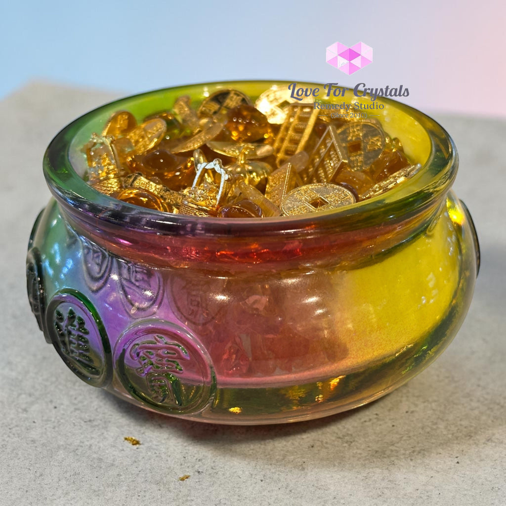 Wealth Activation Glass Bowl Set – 10cm (Rainbow Amber Golden) - Citrine