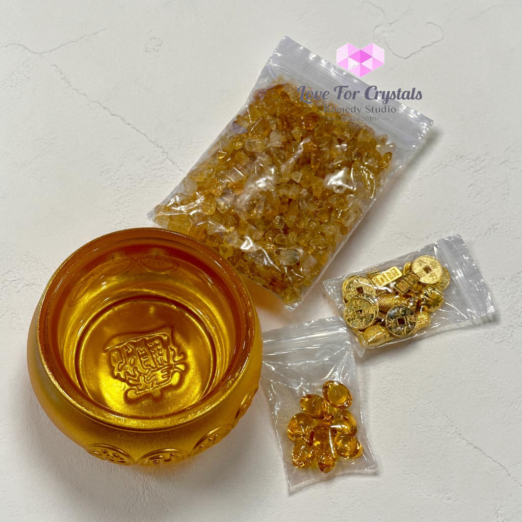 Wealth Activation Glass Bowl Set – 10cm (Rainbow Amber Golden) - Citrine