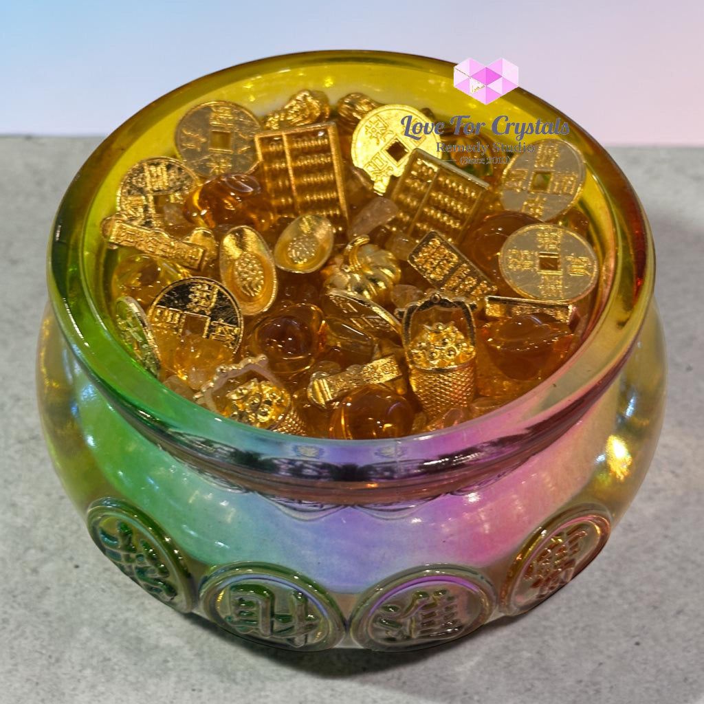 Wealth Activation Glass Bowl Set – 10cm (Rainbow Amber Golden) - Citrine