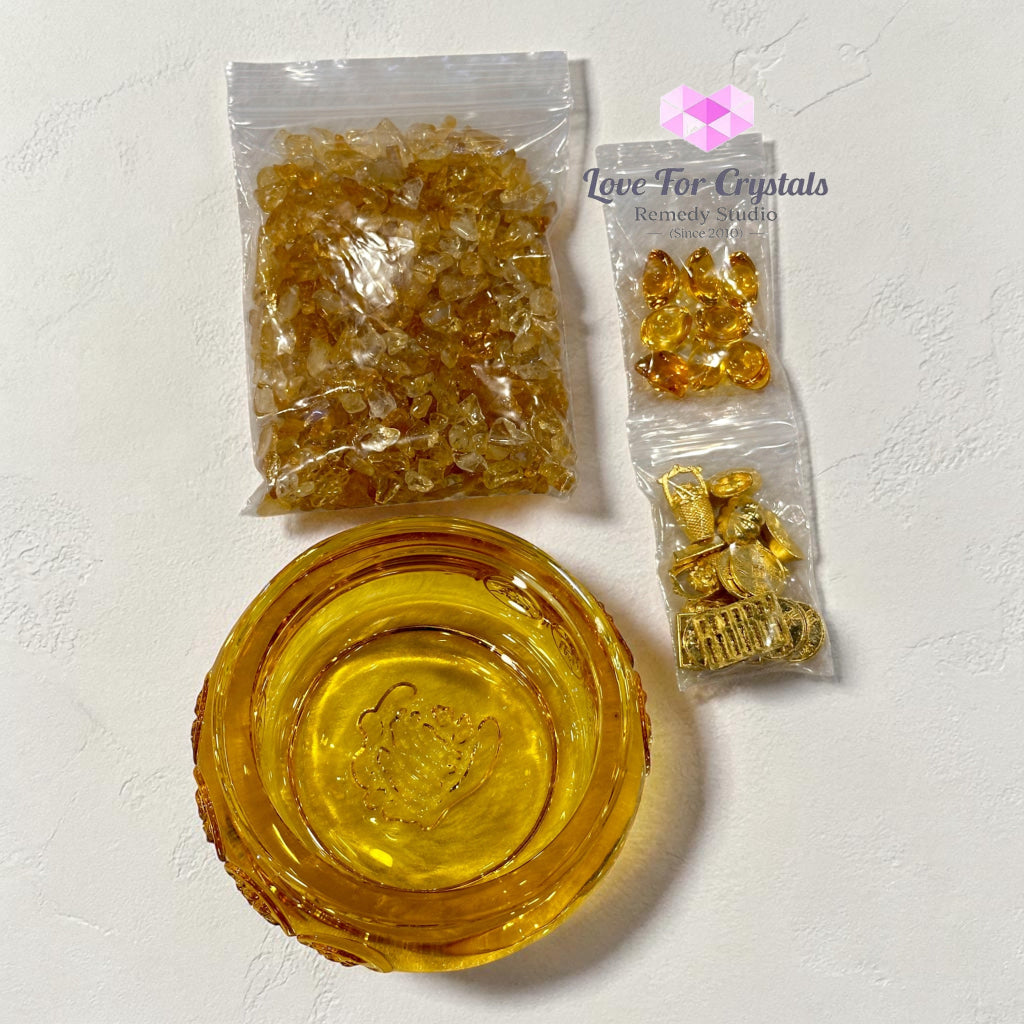 Wealth Activation Glass Bowl Set – 10cm (Rainbow Amber Golden) - Citrine