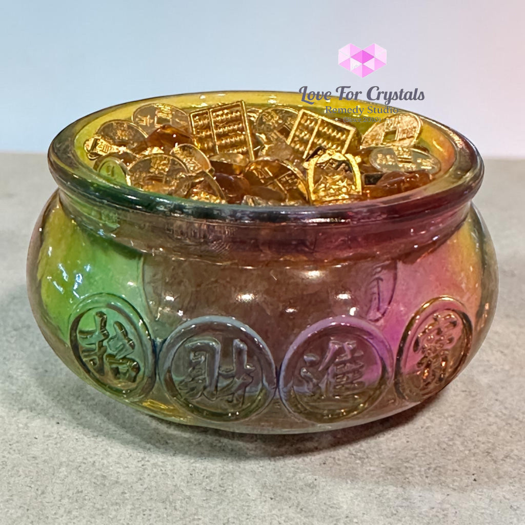 Wealth Activation Glass Bowl Set – 10cm (Rainbow Amber Golden) - Citrine