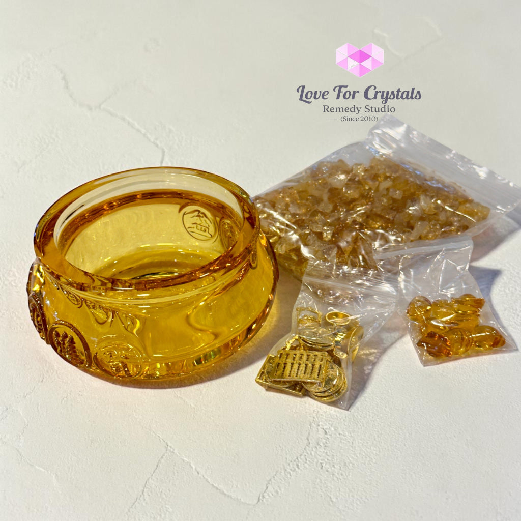 Wealth Activation Glass Bowl Set – 10cm (Rainbow Amber Golden) - Citrine