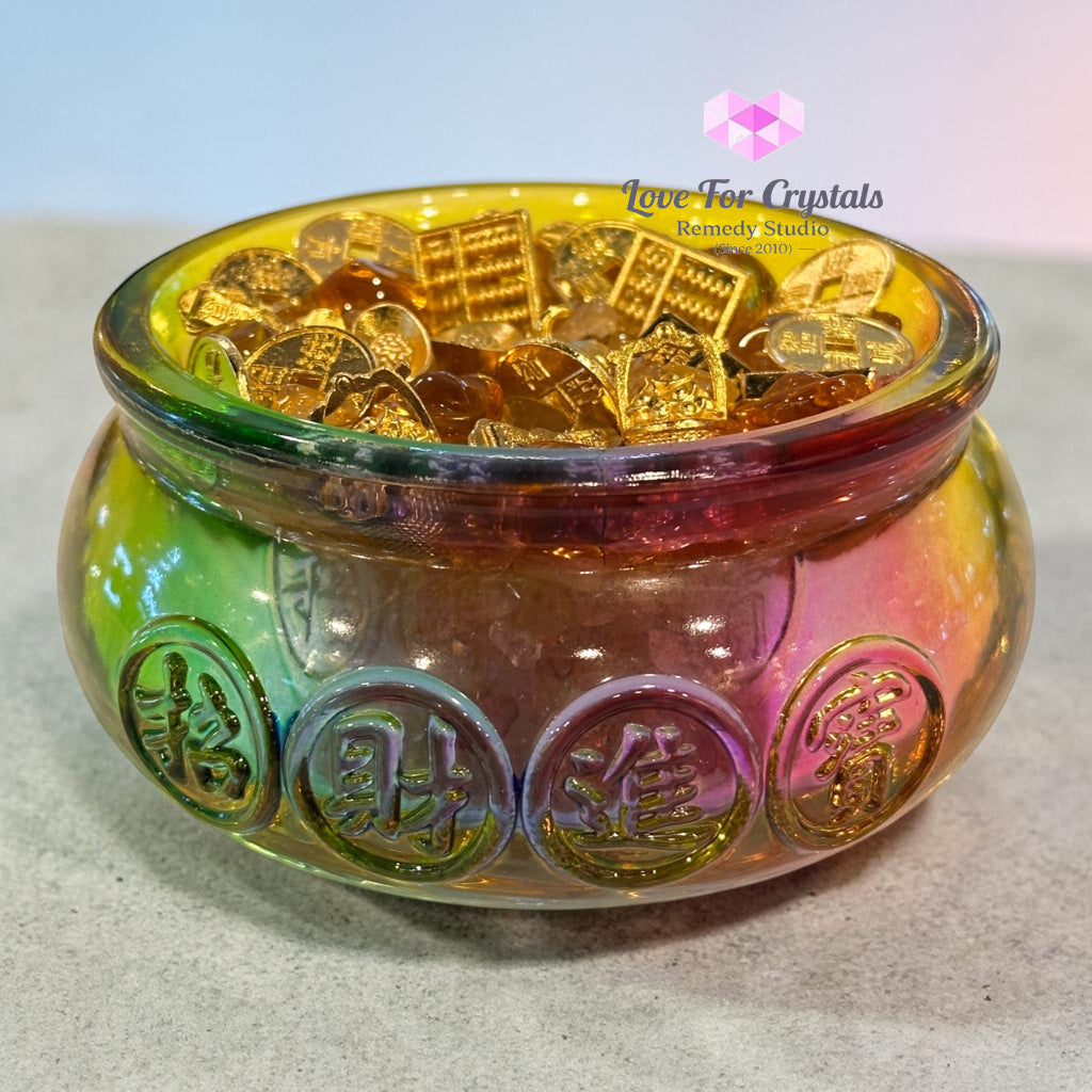 Wealth Activation Glass Bowl Set – 10cm (Rainbow Amber Golden) - Rainbow - Citrine