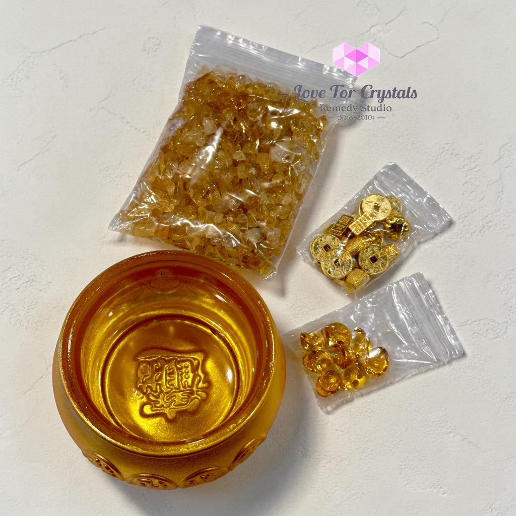 Wealth Activation Glass Bowl Set – 10cm (Rainbow Amber Golden) - Citrine