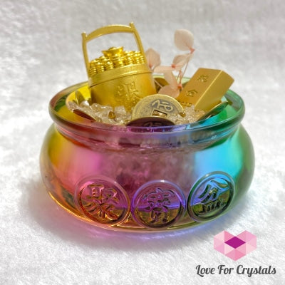 Wealth Activator Bowl Set (10Cm) With Citrine Chips Alloy Gold Bar Ingot Bucket & 9 Emperor Lucky