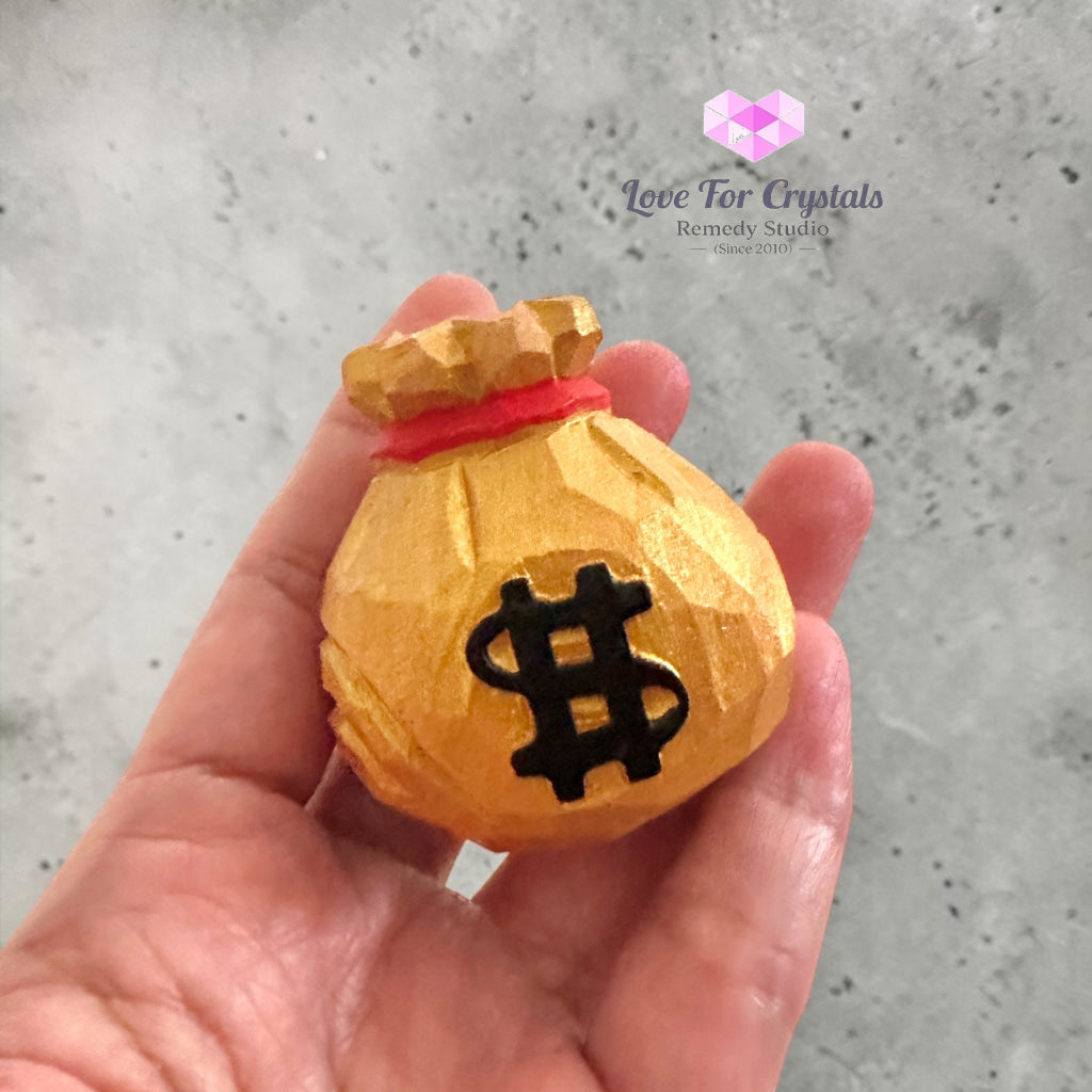 Wooden Money Bag 50mm - Carved crystals
