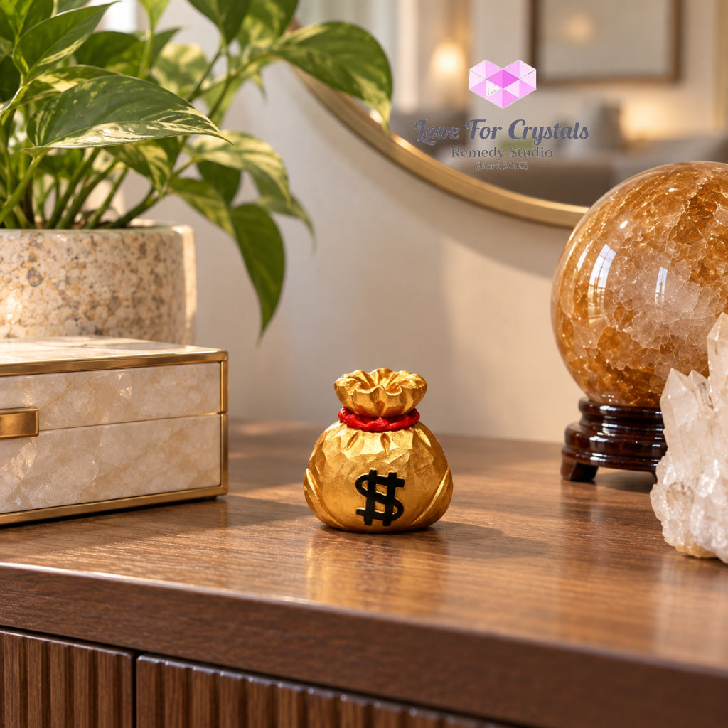 Wooden Money Bag 50mm - Carved crystals