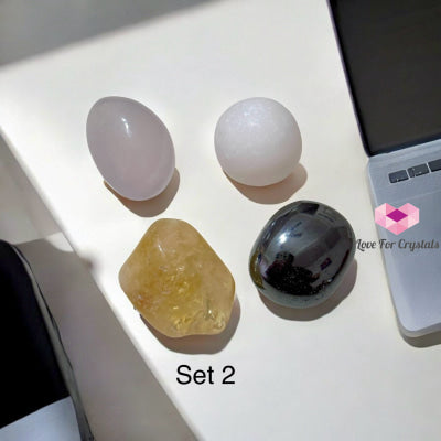 Work From Home Energy Crystal Set (Citrine Fluorite Hematite & White Jade) 2 Sets