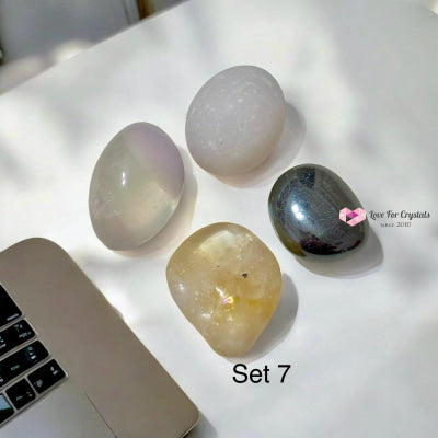 Work From Home Energy Crystal Set (Citrine Fluorite Hematite & White Jade) 7 Sets