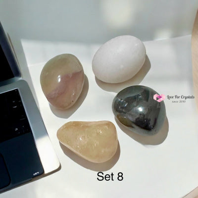 Work From Home Energy Crystal Set (Citrine Fluorite Hematite & White Jade) 8 Sets
