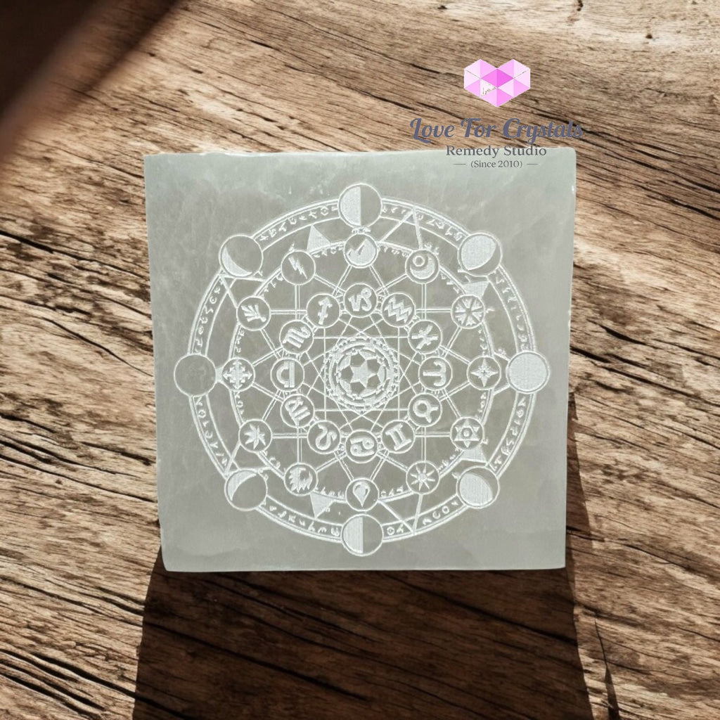 Zodiac Selenite Charging Square Plate 10cm (For Manifestation & Alignment) Pre-coded & Activated Zodiac Polished