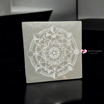 Zodiac Selenite Charging Square Plate 10cm (For Manifestation & Alignment) Pre-coded & Activated Zodiac Polished