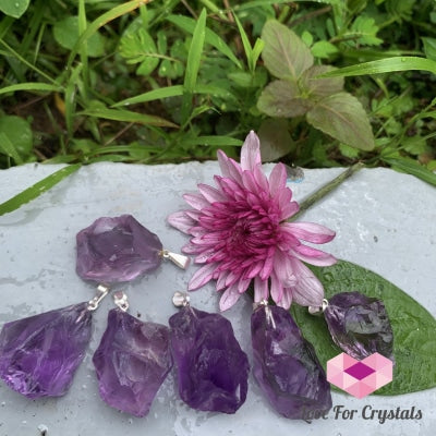 Raw Amethyst Pendant (Brazil) Silver Plated (20-45Mm) Pendants & Necklaces