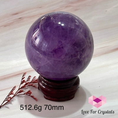 Amethyst Sphere 60-70Mm Aaa (Brazil)With Wooden Stand 512.6G 70Mm Crystals Balls