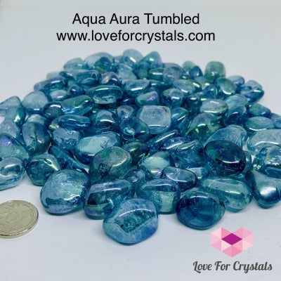 Aqua Aura Tumbled (Brazil) With Platinum & Gold Stones