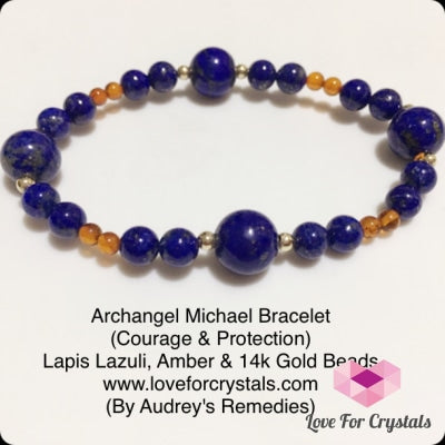 Archangel Michael Crystal Bracelet (Courage & Protection) By Audreys Remedies (Lapis Lazuli Amber