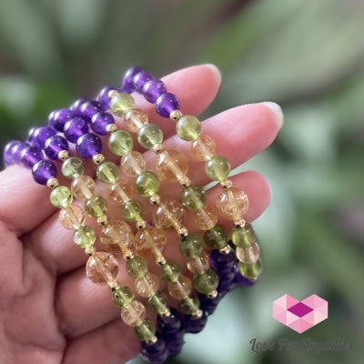 Attract Abundance Crystal Bracelet (Citrine Amethyst Peridot With 14K Gold-Filled Beads) Audreys
