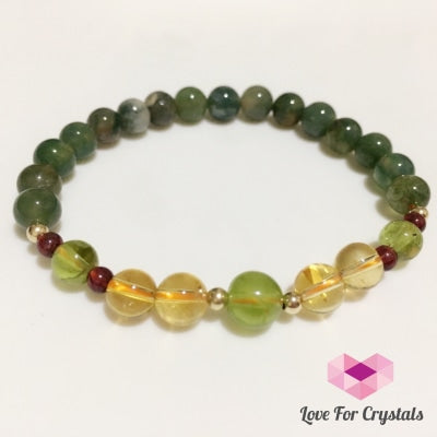 Attract Money Bracelet (Moss Agate Peridot Citrine & Garnet With Gold-Filled Beads) Audreys Remedies