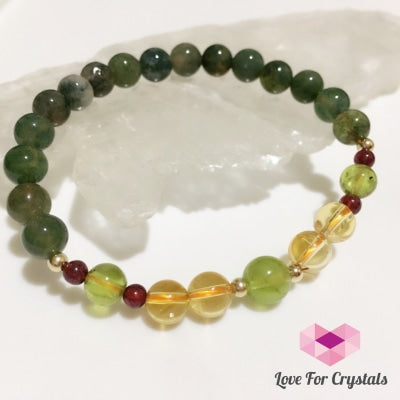Attract Money Bracelet (Moss Agate Peridot Citrine & Garnet With Gold-Filled Beads) Audreys Remedies