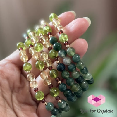 Attract Money Bracelet (Moss Agate Peridot Citrine & Garnet With 14K Gold-Filled Beads) Audreys