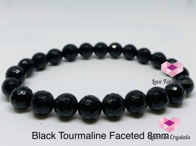 Black Tourmaline Faceted Gemstone Energy Bracelet (Protection) 8Mm