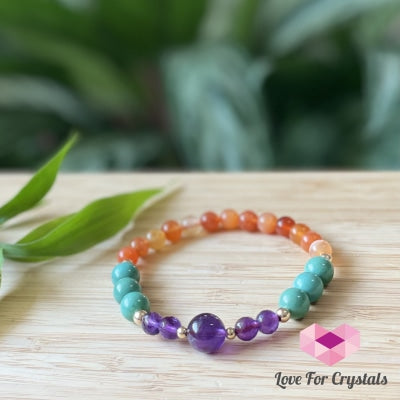 Confidence & Communication Bracelet (Carnelian Turquoise Amethyst With 14K Gold-Filled Beads)