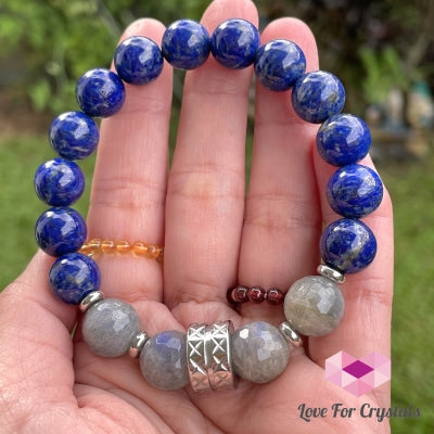 Courage Crystal Remedy Bracelet For Men (Premium Series) 10Mm Lapis Lazuli Labradorite Stainless