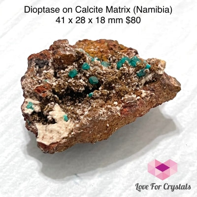 Dioptase On Calcite Matrix (South Africa) Collectors 41X28X18Mm Raw Crystals