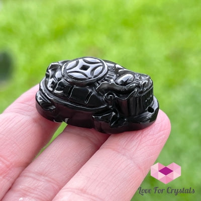 Dragon Turtle Black Obsidian Amulet Polished Crystal