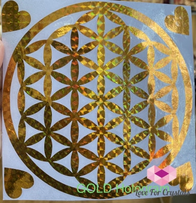 Flower Of Life/ Sri Yantra Vinyl Sticker 14.5Cm Life Gold Hologram Metaphysical Tool