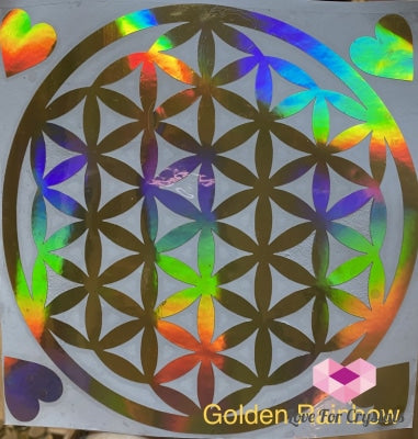 Flower Of Life/ Sri Yantra Vinyl Sticker 14.5Cm Life Golden Rainbow Metaphysical Tool