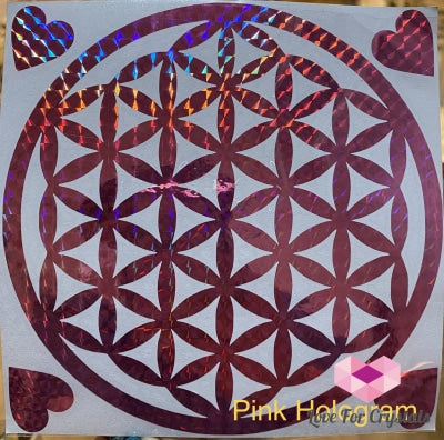 Flower Of Life/ Sri Yantra Vinyl Sticker 14.5Cm Life Pink Hologram With Hearts Metaphysical Tool