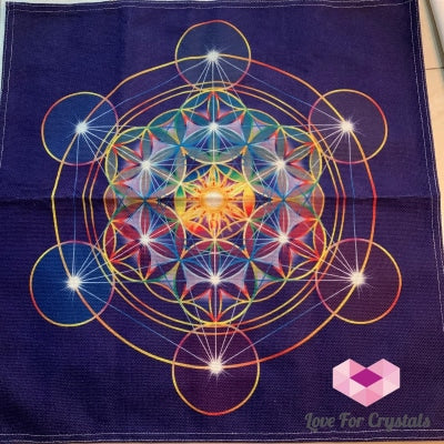 Flower Of Life/metatrons Cube Grid Cloth (45Cm Square) Metatron & Life On Blue Canvas (45Cm)