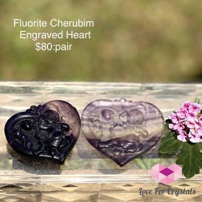 Fluorite Cherubim Angel Engraved Hearts Polished Stones