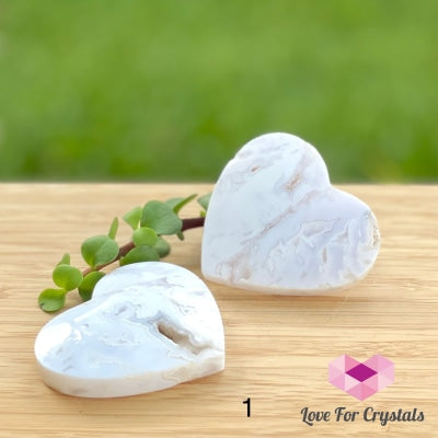 Hearts Carved Flower Agate (White) Per Pair Photo 1