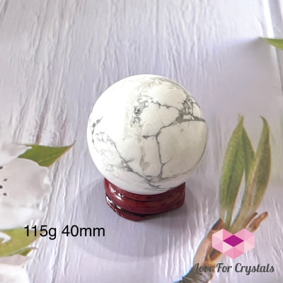 Howlite Sphere With Wooden Stand (Usa) 116G 40Mm Polished Crystals