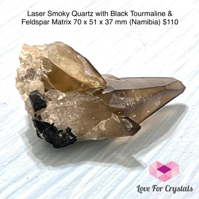 Laser Smoky Quartz With Black Tourmaline & Feldspar Matrix(Namibia) Collectors 70 X 51 37 Mm