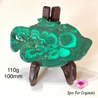 Malachite Slice With Wooden Stand (Congo) 110G 100Mm Polished Crystals