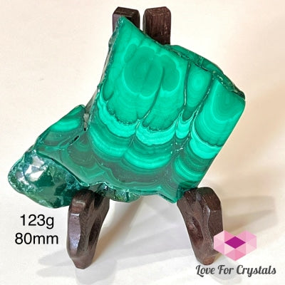 Malachite Slice With Wooden Stand (Congo) 123G 80Mm Polished Crystals