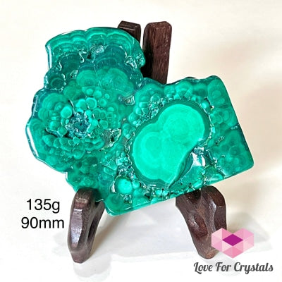Malachite Slice With Wooden Stand (Congo) 135G 90Mm Polished Crystals