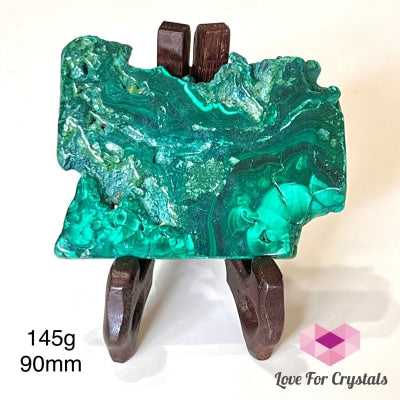 Malachite Slice With Wooden Stand (Congo) 145G 90Mm Polished Crystals