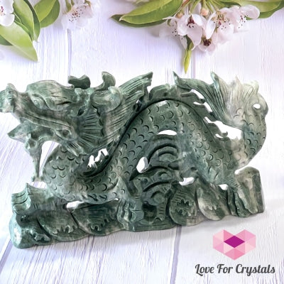 Nephrite Jade Dragon Carved Crystal 19X8Cm (8X3) Green Earth
