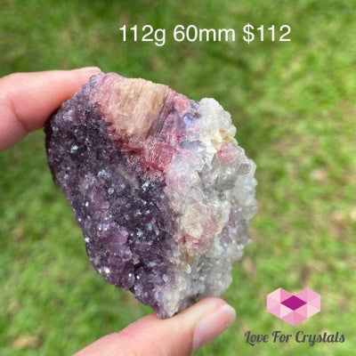 Pink And Green Tourmaline In Lepidolite Quartz Mica (Brazil) Collectors Aaa 112G 60Mm Raw Stones