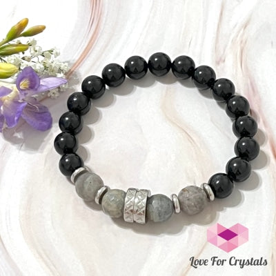 Protection Crystal Remedy Bracelet For Men (Premium Series) Black Tourmaline Labradorite Stainless