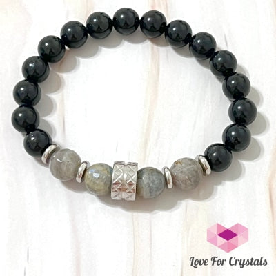 Protection Crystal Remedy Bracelet For Men (Premium Series) Black Tourmaline Labradorite Stainless
