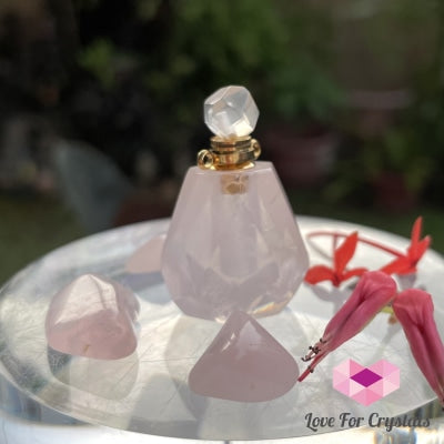 Rose Quartz Crystal Carved Bottle For Oils 1.5