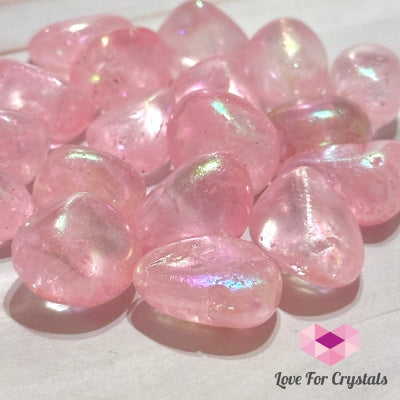 Rose Quartz Titanium Aura Tumbled Pack Of 2 (25Mm) Stones Crystals